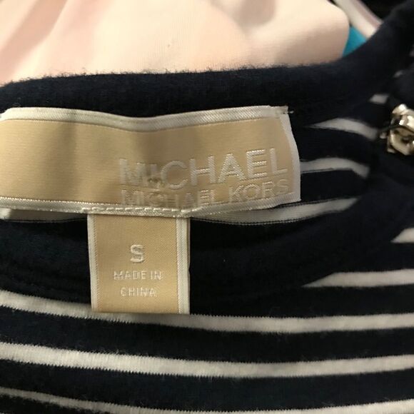 Michael Kors Striped Zipper Long Sleeve Crewneck Tee Navy Blue White S M… - Picture 14 of 15